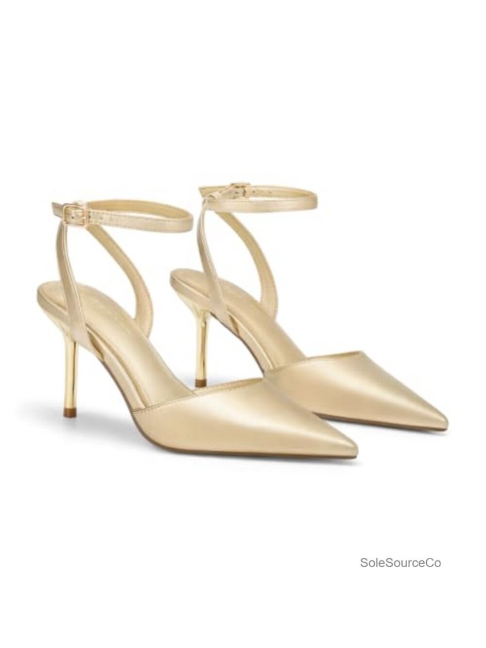 Women's Pointed Toe Stiletto High Heel Ankle Strap Dress Pump Faux Leather